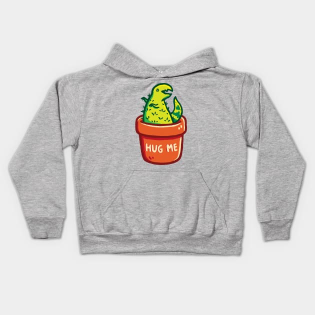 Cute T-Rex Dinosaur Cactus in a Planter & Hug Me Typography Kids Hoodie by LydiaLyd